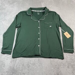 Born Pajama Top Women Large Green Long Sleeve Button Up Sleepwear Lounge NWT